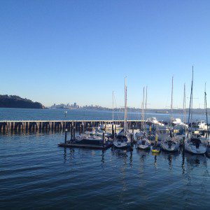 Boats docked on San Francisco Bay in Sausalito Harbor